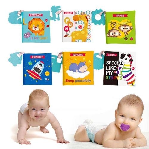Baby Newborn Infant Cloth Books Education Toy Early Childhood Reading Books With Cartoon Teether Toy Set Dropshipping