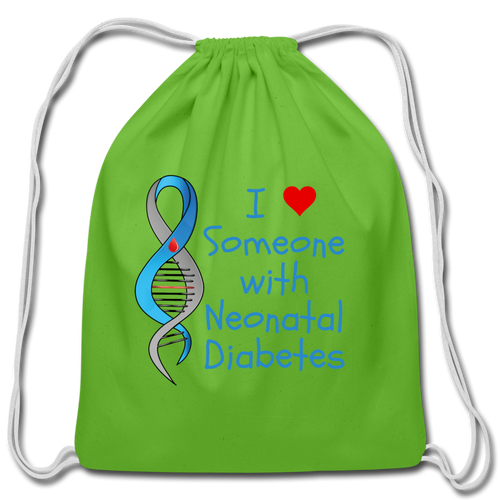 I Heart Someone with Neonatal Diabetes Cotton Drawstring Bag - clover