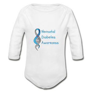 Neonatal Diabetes Awareness Organic Long Sleeve Baby Bodysuit - white