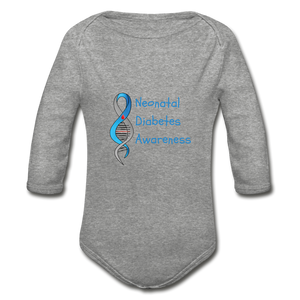 Neonatal Diabetes Awareness Organic Long Sleeve Baby Bodysuit - heather gray