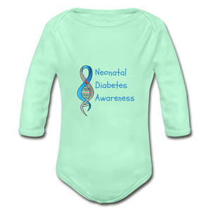 Neonatal Diabetes Awareness Organic Long Sleeve Baby Bodysuit - light mint